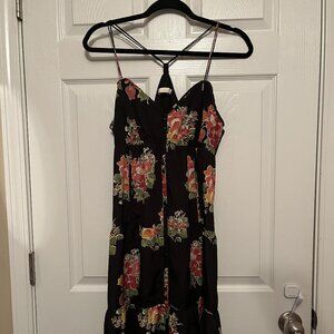 American Eagle Outfitters Floral Sundress Tiered Mini Dress Black Size 12